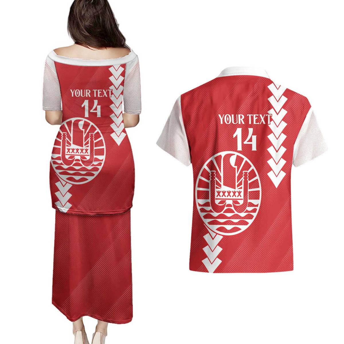 Custom Tahiti Football Couples Matching Puletasi and Hawaiian Shirt Go Toa Aito LT14 - Polynesian Pride
