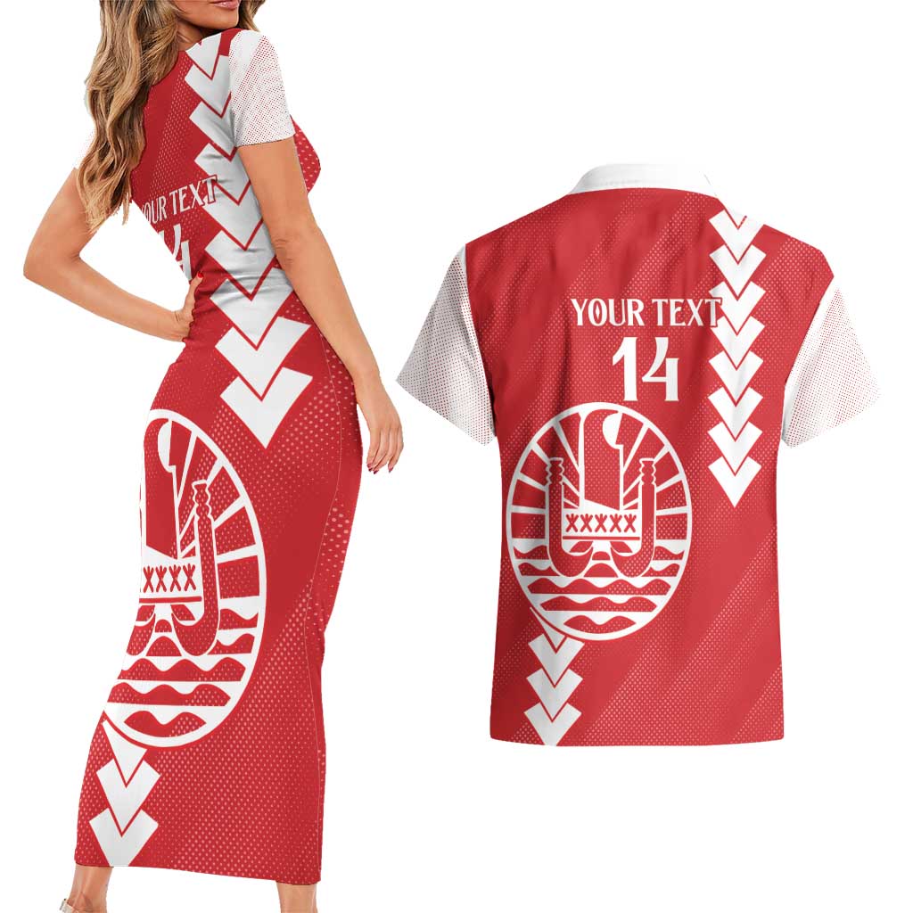 Custom Tahiti Football Couples Matching Short Sleeve Bodycon Dress and Hawaiian Shirt Go Toa Aito LT14 - Polynesian Pride
