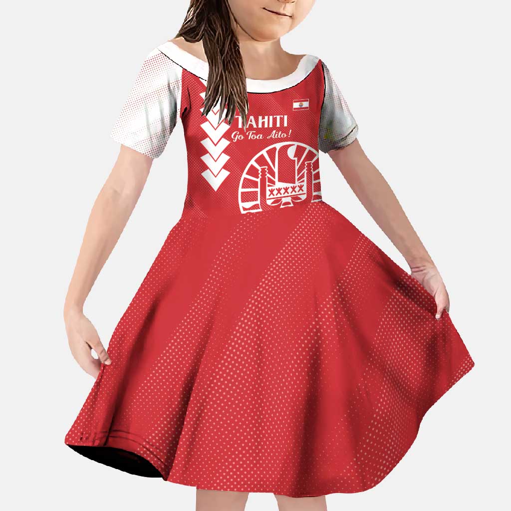 Custom Tahiti Football Family Matching Long Sleeve Bodycon Dress and Hawaiian Shirt Go Toa Aito LT14 Daughter's Dress Red - Polynesian Pride