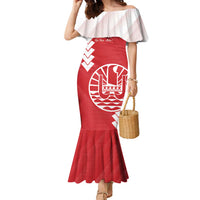 Custom Tahiti Football Family Matching Mermaid Dress and Hawaiian Shirt Go Toa Aito LT14 Mom's Dress Red - Polynesian Pride