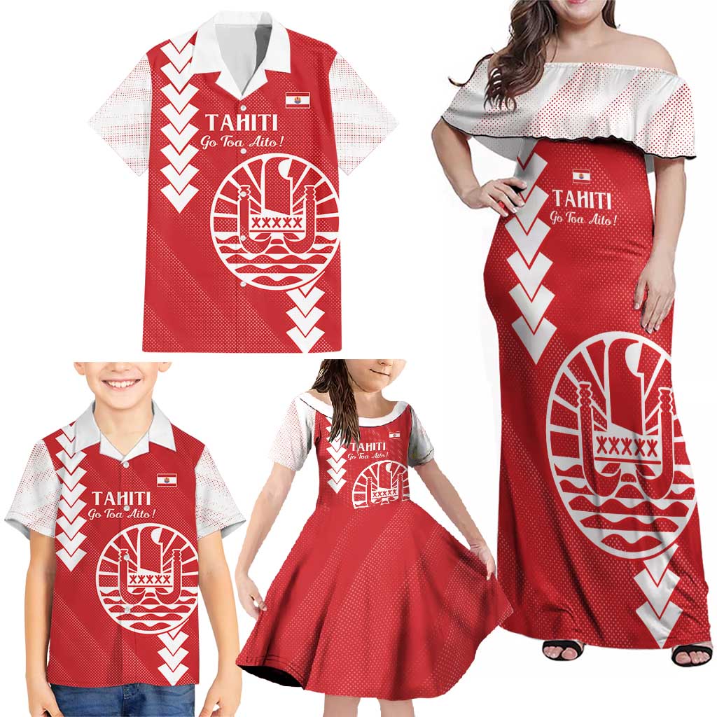 Custom Tahiti Football Family Matching Off Shoulder Maxi Dress and Hawaiian Shirt Go Toa Aito LT14 - Polynesian Pride