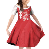 Custom Tahiti Football Family Matching Off Shoulder Short Dress and Hawaiian Shirt Go Toa Aito LT14 Daughter's Dress Red - Polynesian Pride