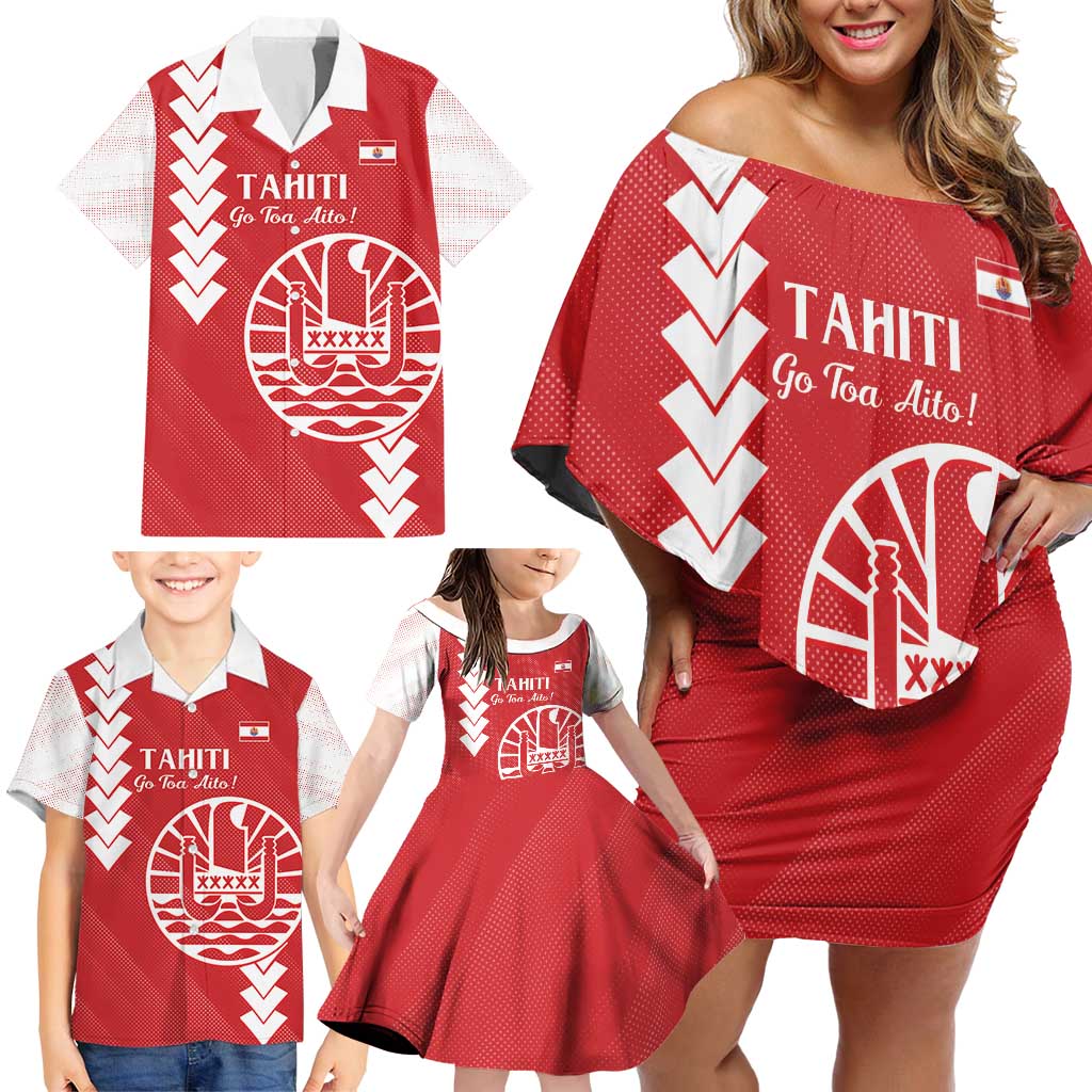 Custom Tahiti Football Family Matching Off Shoulder Short Dress and Hawaiian Shirt Go Toa Aito LT14 - Polynesian Pride