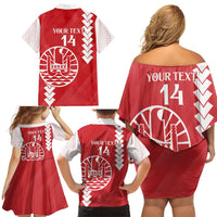 Custom Tahiti Football Family Matching Off Shoulder Short Dress and Hawaiian Shirt Go Toa Aito LT14 - Polynesian Pride