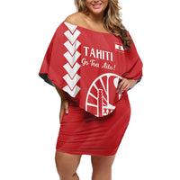 Custom Tahiti Football Family Matching Off Shoulder Short Dress and Hawaiian Shirt Go Toa Aito LT14 Mom's Dress Red - Polynesian Pride