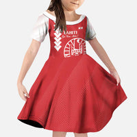 Custom Tahiti Football Family Matching Puletasi and Hawaiian Shirt Go Toa Aito LT14 Daughter's Dress Red - Polynesian Pride