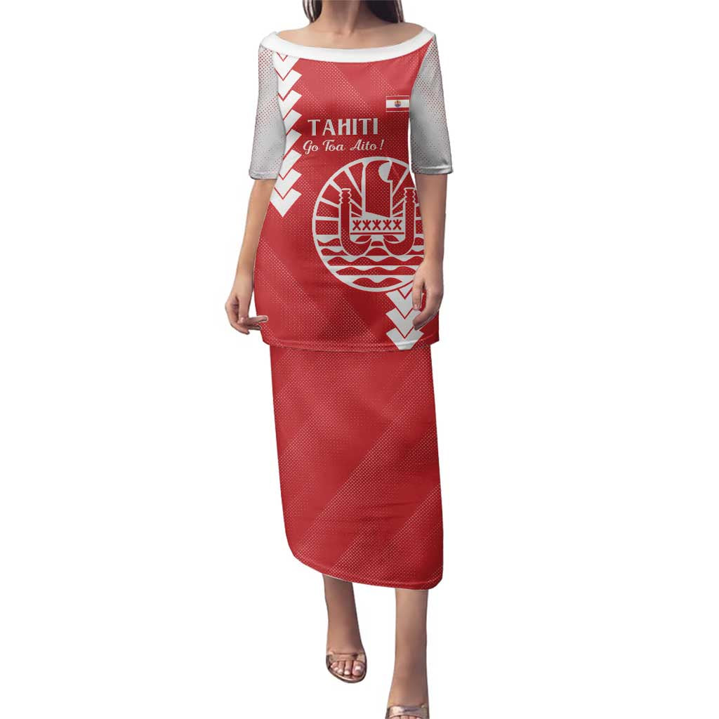 Custom Tahiti Football Family Matching Puletasi and Hawaiian Shirt Go Toa Aito LT14 Mom's Dress Red - Polynesian Pride
