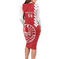 Custom Tahiti Football Long Sleeve Bodycon Dress Go Toa Aito LT14 - Polynesian Pride