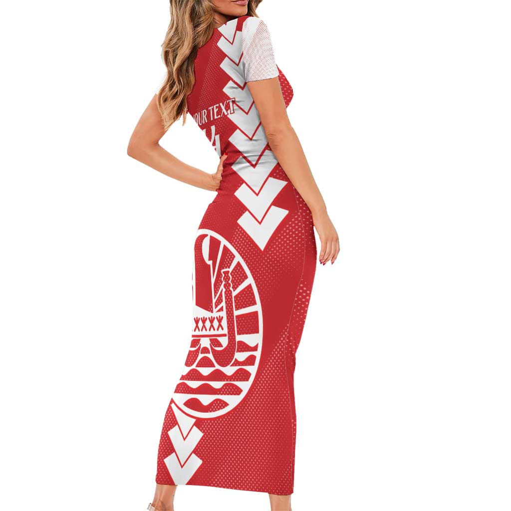 Custom Tahiti Football Short Sleeve Bodycon Dress Go Toa Aito LT14 - Polynesian Pride