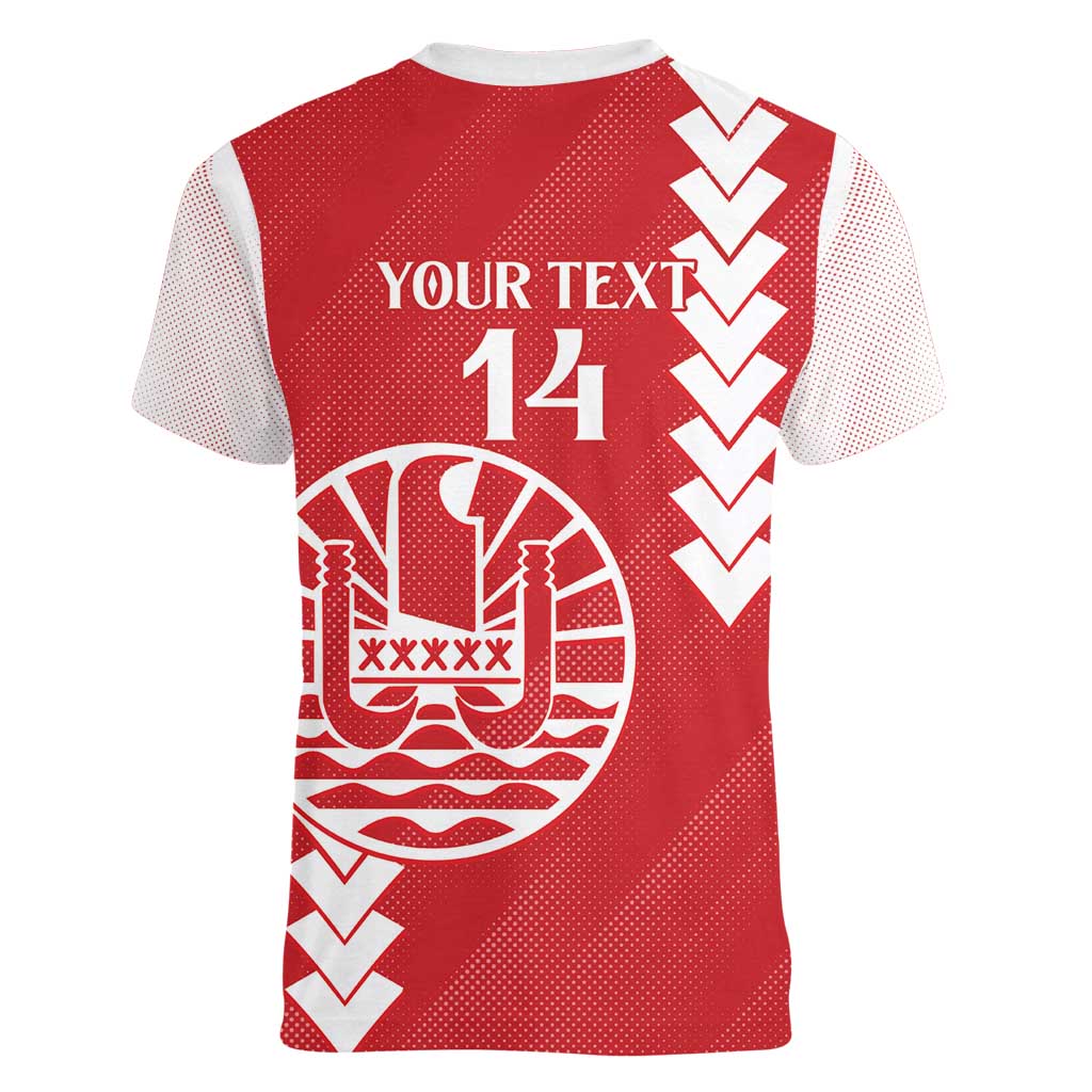 Custom Tahiti Football Women V-Neck T-Shirt Go Toa Aito LT14 - Polynesian Pride