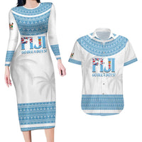 Custom Fiji Tapa Football Couples Matching Long Sleeve Bodycon Dress and Hawaiian Shirt Go Bula Boy! LT14 White - Polynesian Pride