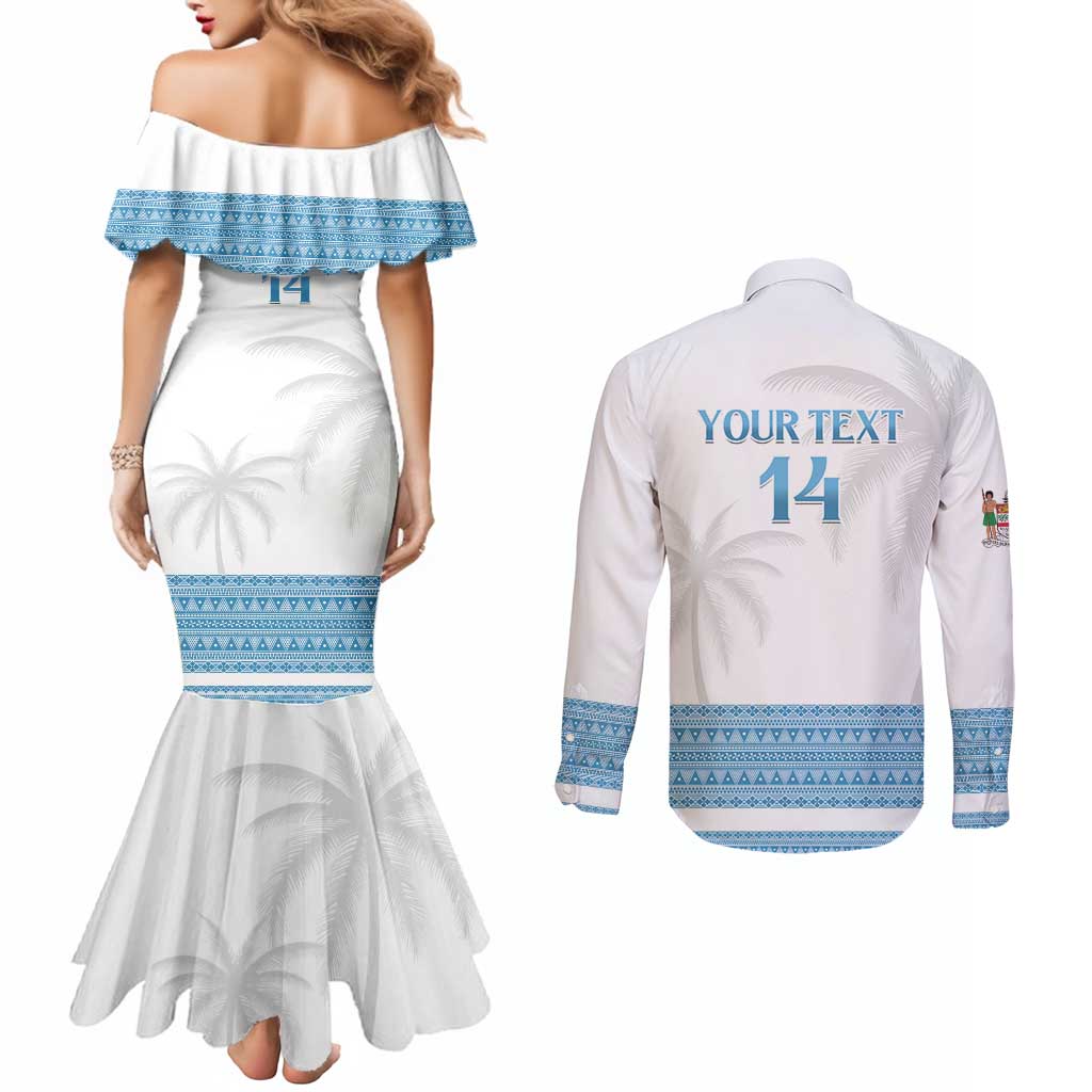 Custom Fiji Tapa Football Couples Matching Mermaid Dress and Long Sleeve Button Shirt Go Bula Boy! LT14 - Polynesian Pride