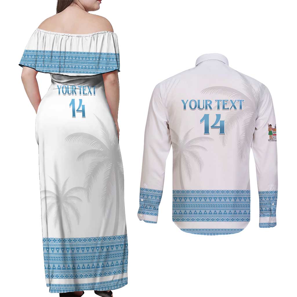 Custom Fiji Tapa Football Couples Matching Off Shoulder Maxi Dress and Long Sleeve Button Shirt Go Bula Boy! LT14 - Polynesian Pride
