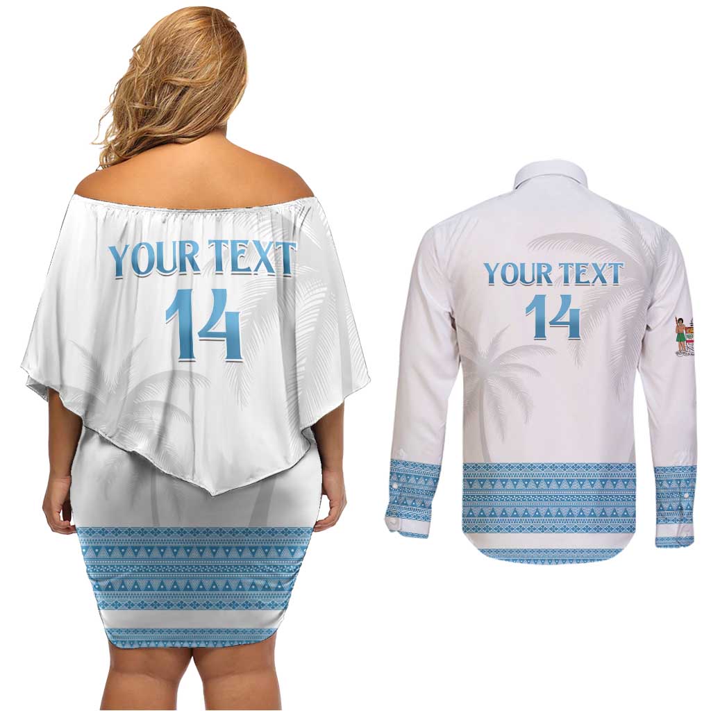 Custom Fiji Tapa Football Couples Matching Off Shoulder Short Dress and Long Sleeve Button Shirt Go Bula Boy! LT14 - Polynesian Pride