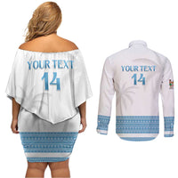 Custom Fiji Tapa Football Couples Matching Off Shoulder Short Dress and Long Sleeve Button Shirt Go Bula Boy! LT14 - Polynesian Pride