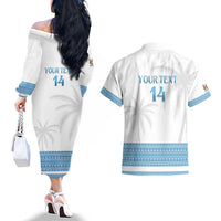 Custom Fiji Tapa Football Couples Matching Off The Shoulder Long Sleeve Dress and Hawaiian Shirt Go Bula Boy! LT14 - Polynesian Pride