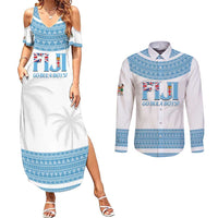 Custom Fiji Tapa Football Couples Matching Summer Maxi Dress and Long Sleeve Button Shirt Go Bula Boy! LT14 White - Polynesian Pride
