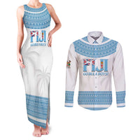 Custom Fiji Tapa Football Couples Matching Tank Maxi Dress and Long Sleeve Button Shirt Go Bula Boy! LT14 White - Polynesian Pride