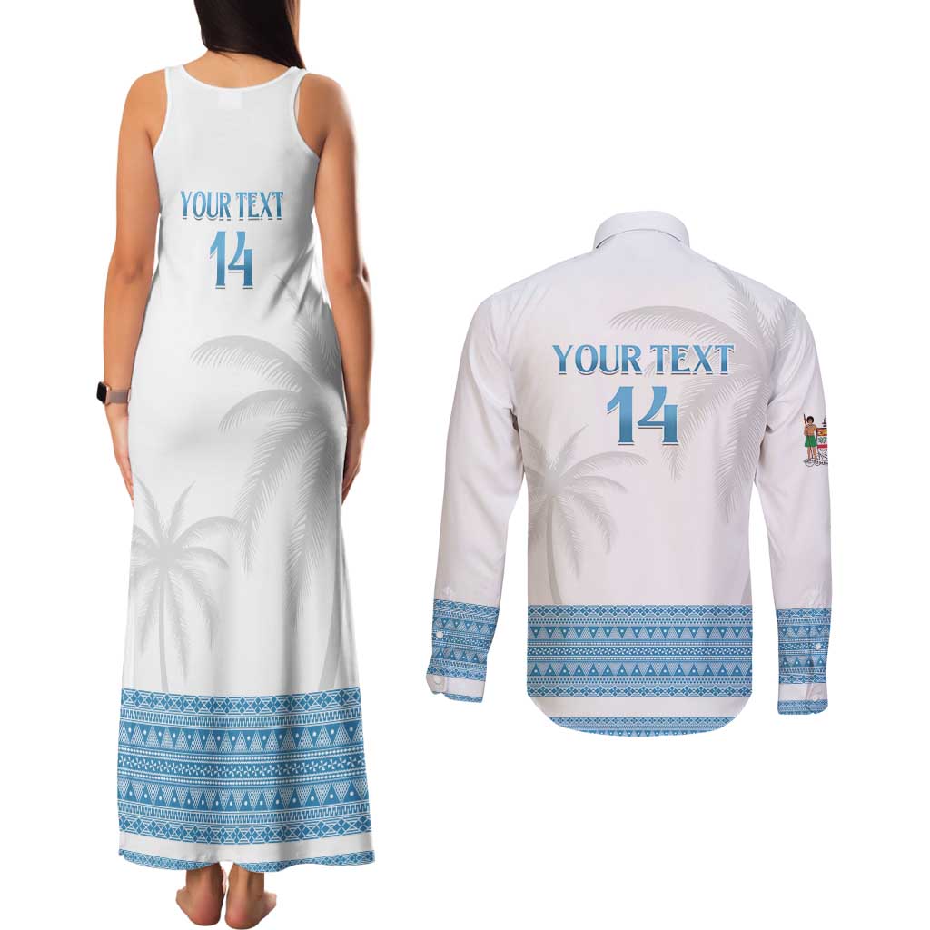 Custom Fiji Tapa Football Couples Matching Tank Maxi Dress and Long Sleeve Button Shirt Go Bula Boy! LT14 - Polynesian Pride
