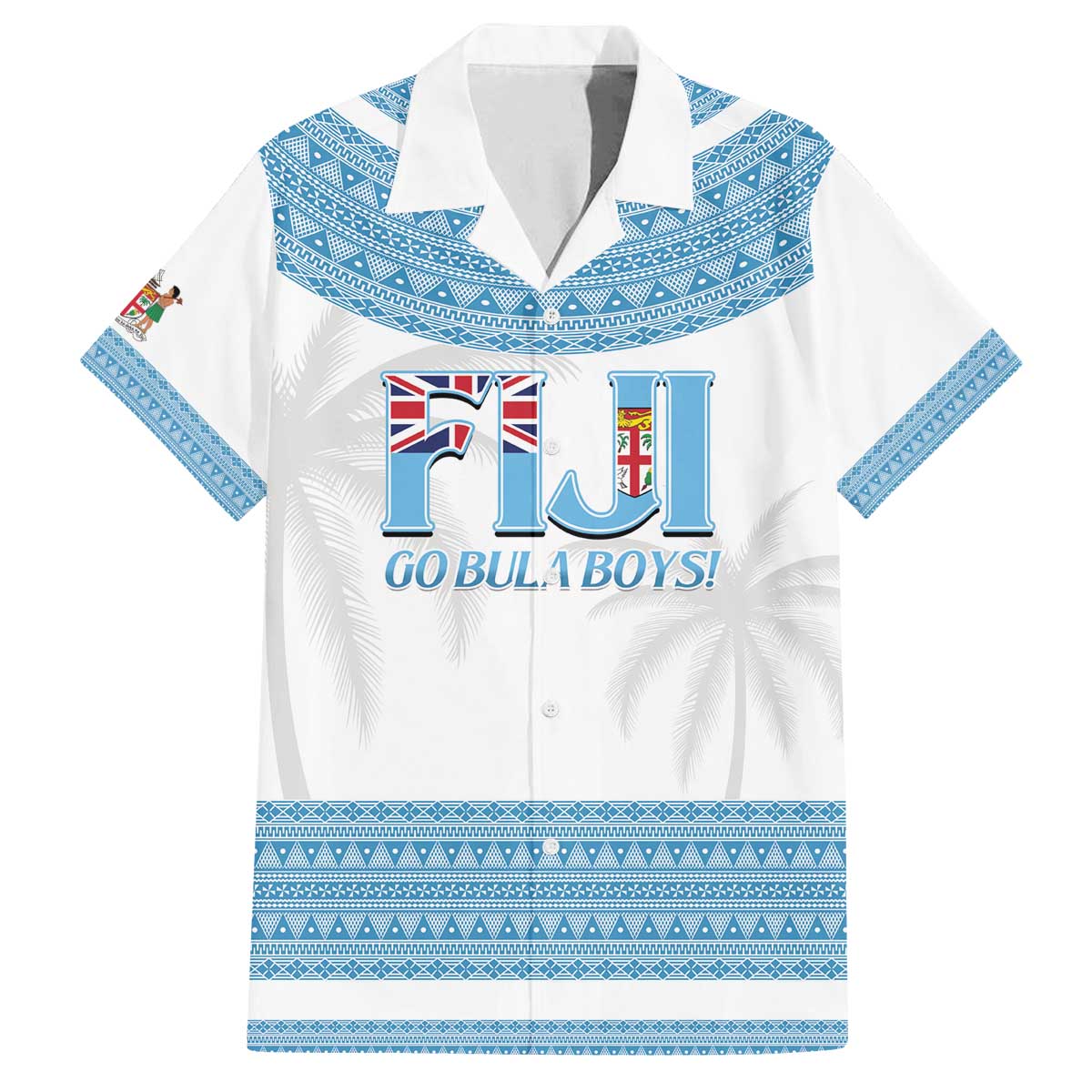 Custom Fiji Tapa Football Family Matching Off The Shoulder Long Sleeve Dress and Hawaiian Shirt Go Bula Boy! LT14 Dad's Shirt - Short Sleeve White - Polynesian Pride