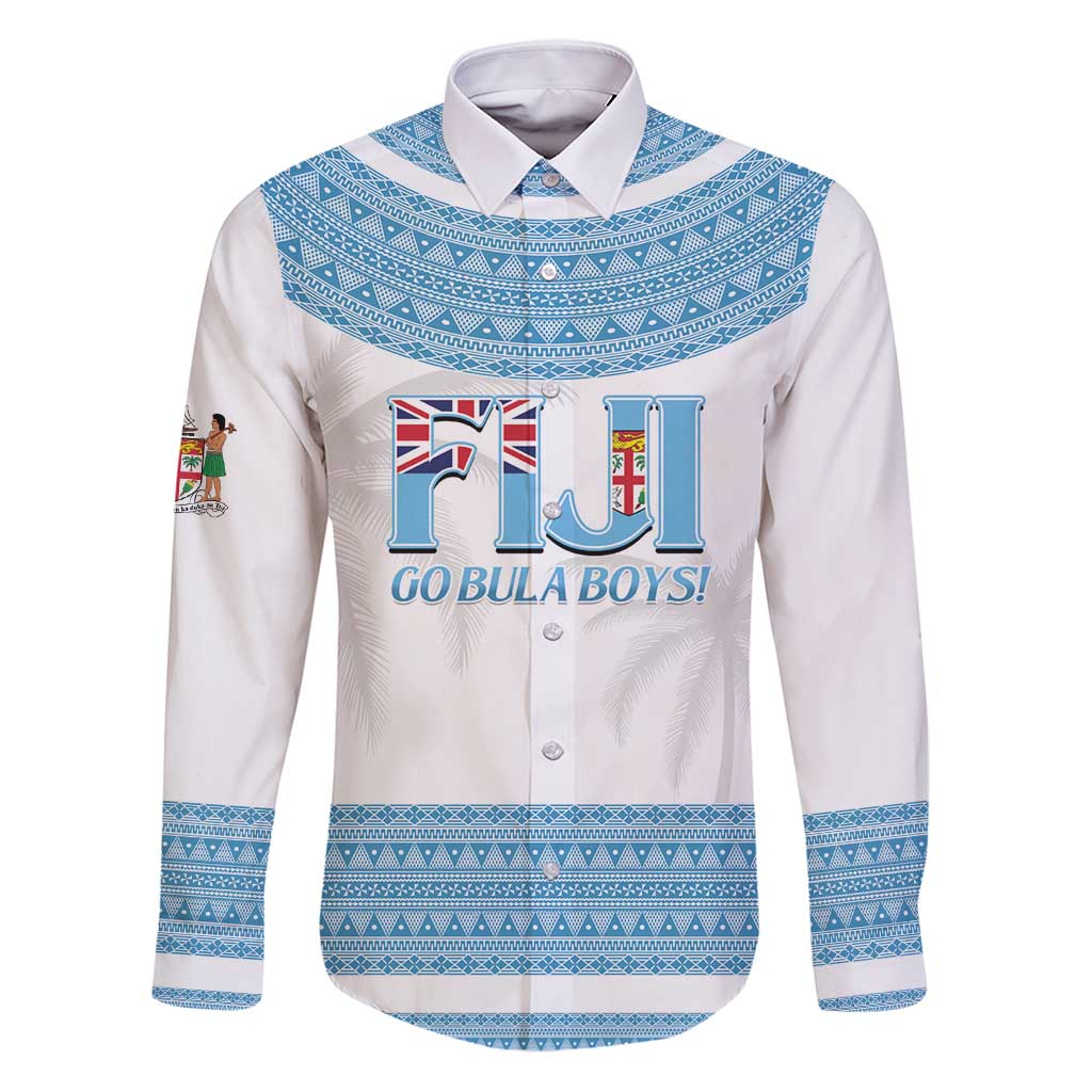 Custom Fiji Tapa Football Family Matching Puletasi and Hawaiian Shirt Go Bula Boy! LT14 Dad's Shirt - Long Sleeve White - Polynesian Pride