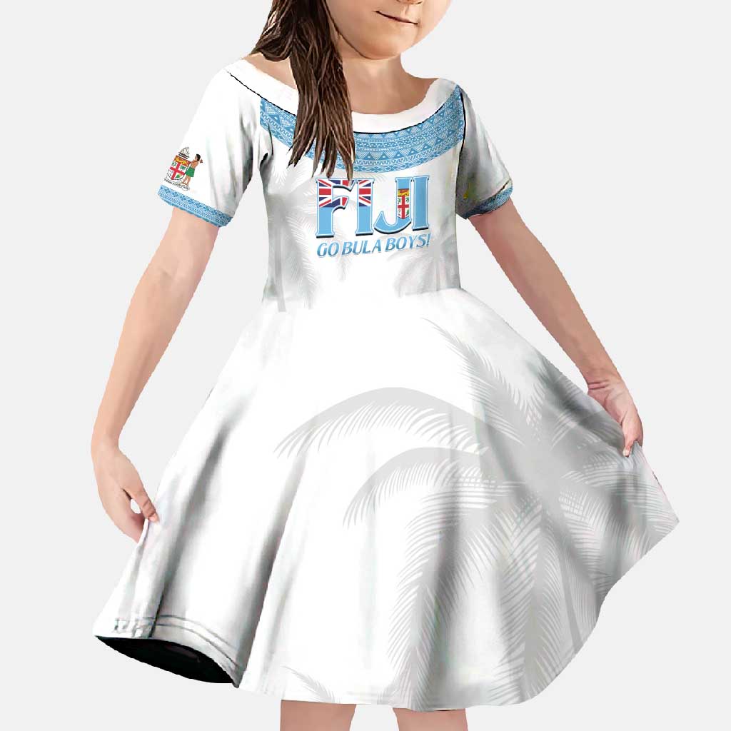Custom Fiji Tapa Football Family Matching Tank Maxi Dress and Hawaiian Shirt Go Bula Boy! LT14 Daughter's Dress White - Polynesian Pride