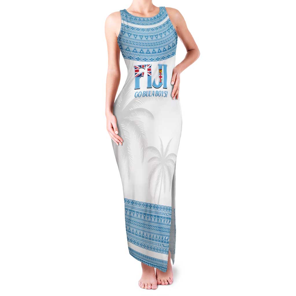 Custom Fiji Tapa Football Family Matching Tank Maxi Dress and Hawaiian Shirt Go Bula Boy! LT14 Mom's Dress White - Polynesian Pride