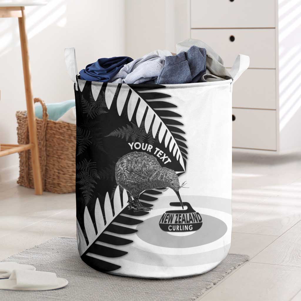 New Zealand Silver Fern Curling Personalised Laundry Basket Aotearoa Kiwi Ponga Black White Version LT14 Black - Polynesian Pride