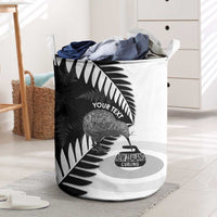 New Zealand Silver Fern Curling Personalised Laundry Basket Aotearoa Kiwi Ponga Black White Version LT14 Black - Polynesian Pride