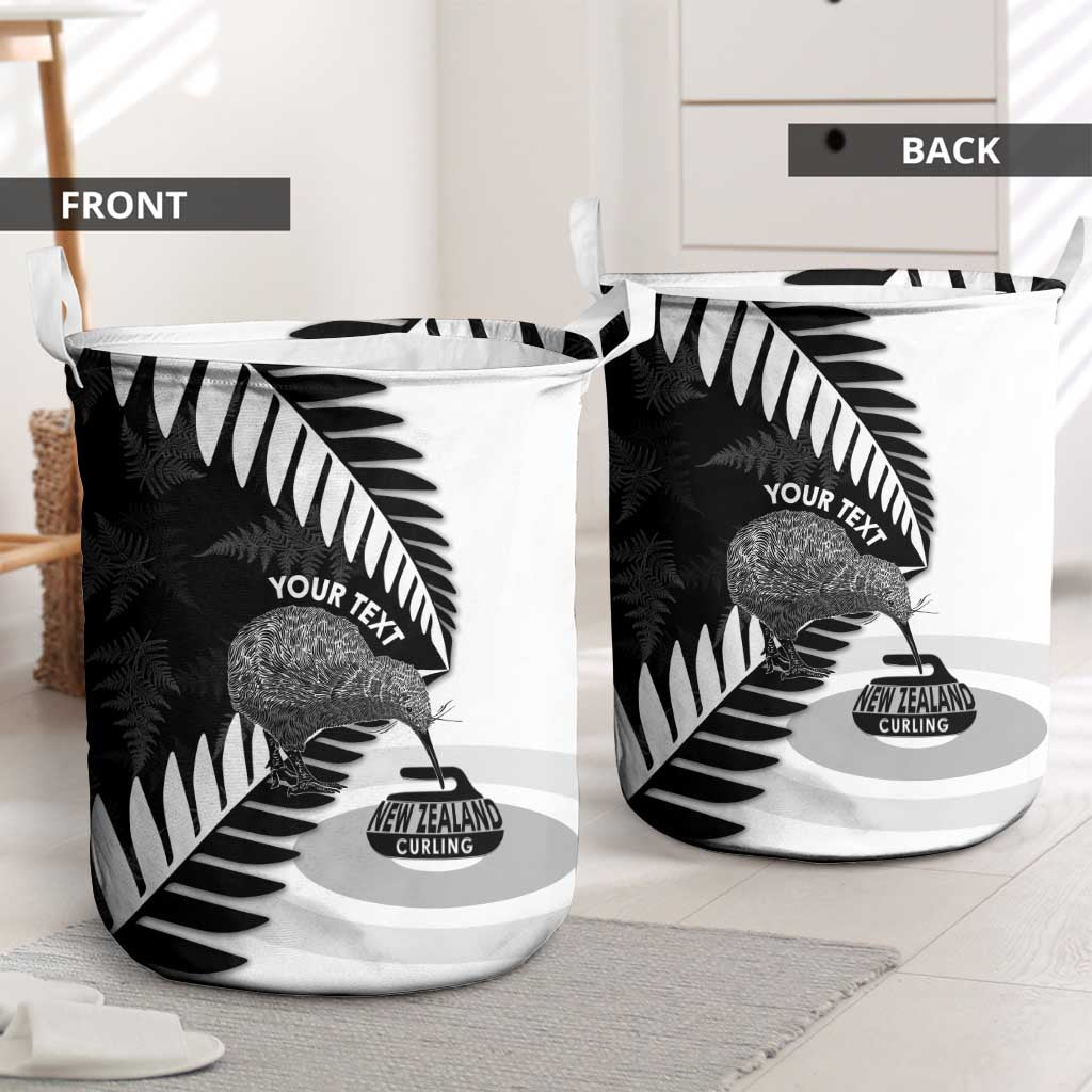 New Zealand Silver Fern Curling Personalised Laundry Basket Aotearoa Kiwi Ponga Black White Version LT14 - Polynesian Pride