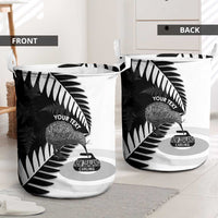 New Zealand Silver Fern Curling Personalised Laundry Basket Aotearoa Kiwi Ponga Black White Version LT14 - Polynesian Pride