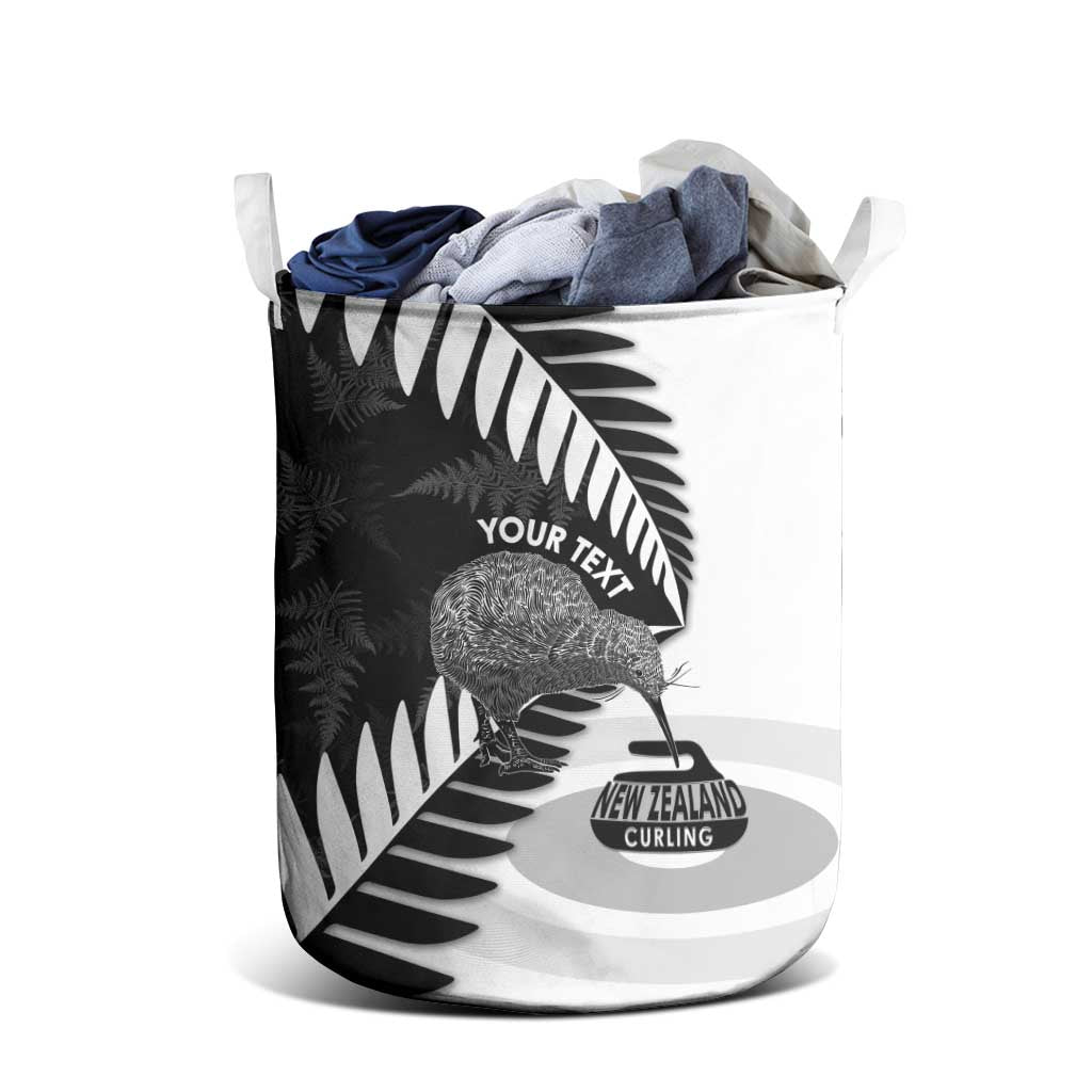 New Zealand Silver Fern Curling Personalised Laundry Basket Aotearoa Kiwi Ponga Black White Version LT14 - Polynesian Pride