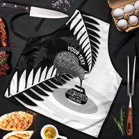 New Zealand Silver Fern Curling Personalised Apron Aotearoa Kiwi Ponga Black White Version - Polynesian Pride
