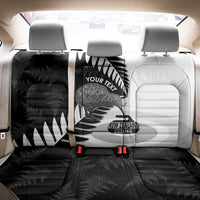 New Zealand Silver Fern Curling Personalised Back Car Seat Cover Aotearoa Kiwi Ponga Black White Version - Polynesian Pride