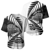 New Zealand Silver Fern Curling Personalised Baseball Jersey Aotearoa Kiwi Ponga Black White Version - Polynesian Pride