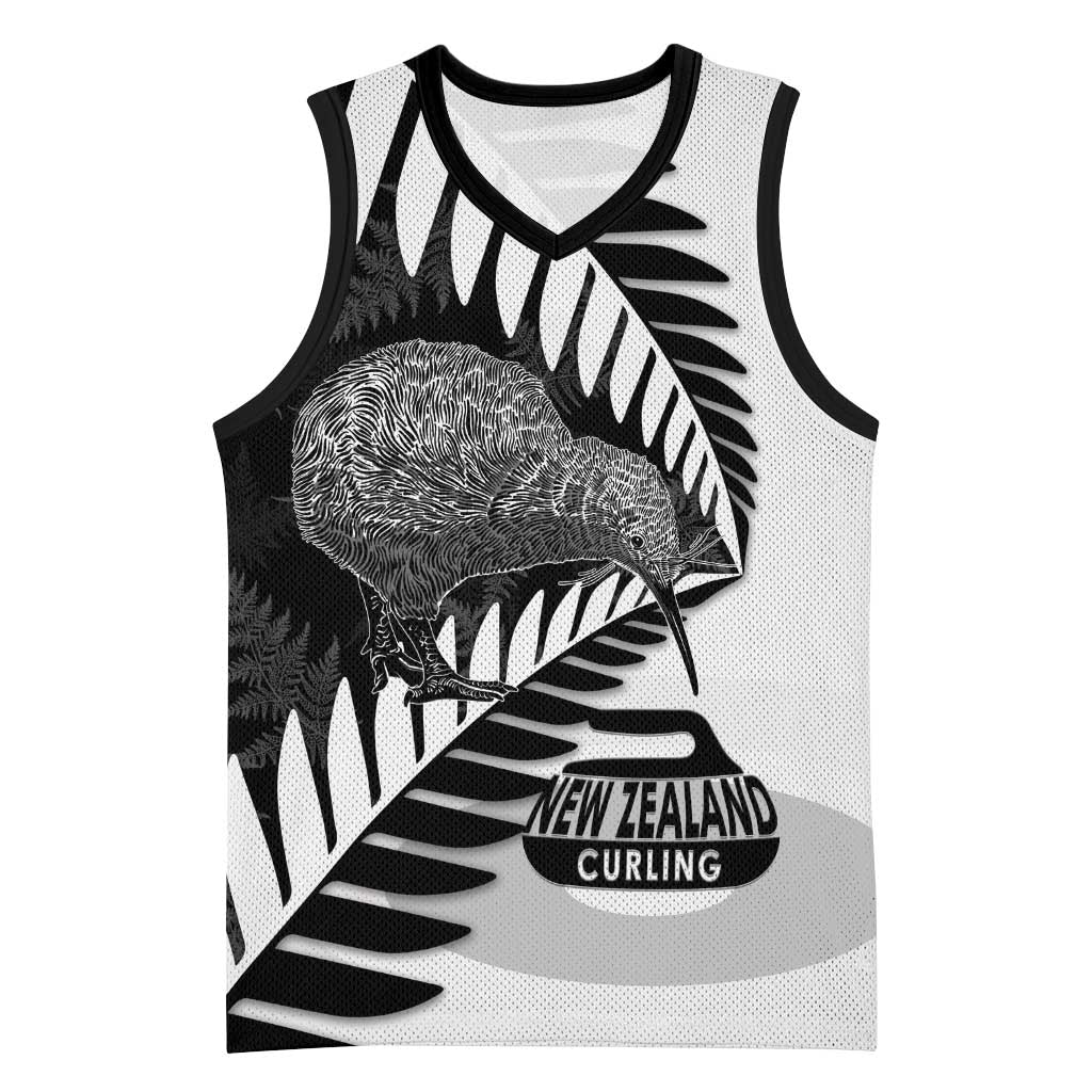 New Zealand Silver Fern Curling Personalised Basketball Jersey Aotearoa Kiwi Ponga Black White Version LT14 Unisex Black - Polynesian Pride