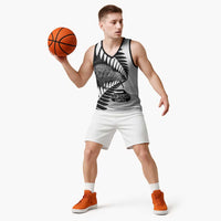 New Zealand Silver Fern Curling Personalised Basketball Jersey Aotearoa Kiwi Ponga Black White Version LT14 - Polynesian Pride