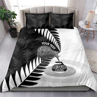 New Zealand Silver Fern Curling Personalised Bedding Set Aotearoa Kiwi Ponga Black White Version - Polynesian Pride