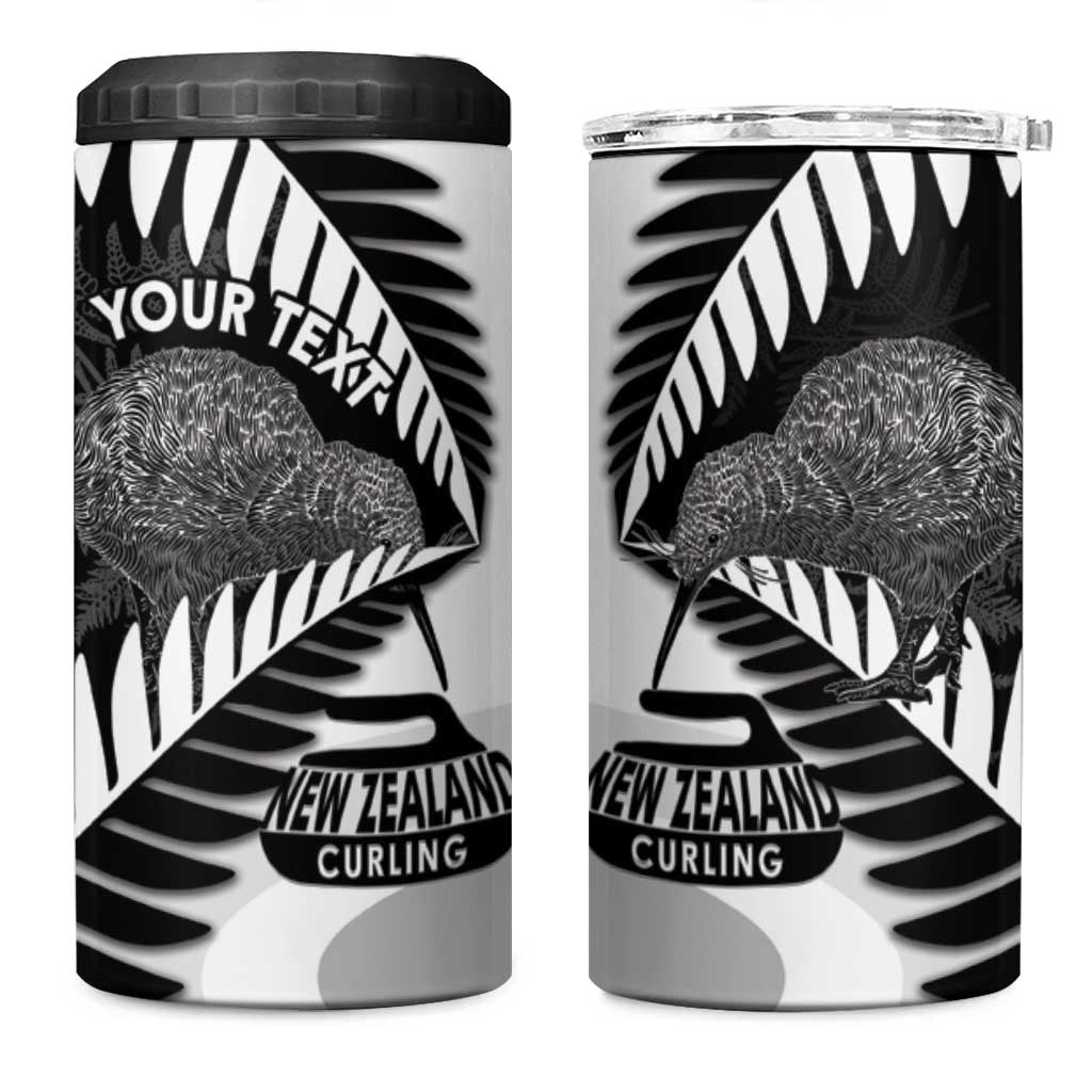 New Zealand Silver Fern Curling Personalised 4 in 1 Can Cooler Tumbler Aotearoa Kiwi Ponga Black White Version LT14 One Size: 16 oz Black - Polynesian Pride