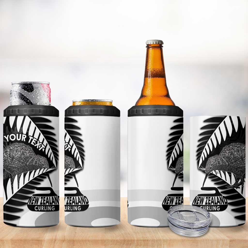 New Zealand Silver Fern Curling Personalised 4 in 1 Can Cooler Tumbler Aotearoa Kiwi Ponga Black White Version LT14 - Polynesian Pride