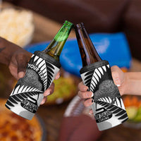 New Zealand Silver Fern Curling Personalised 4 in 1 Can Cooler Tumbler Aotearoa Kiwi Ponga Black White Version LT14 - Polynesian Pride