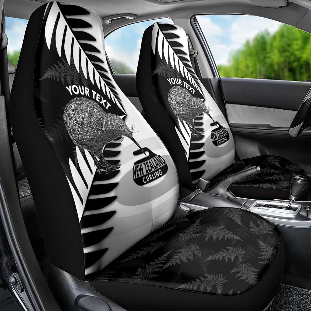 New Zealand Silver Fern Curling Personalised Car Seat Cover Aotearoa Kiwi Ponga Black White Version LT14 - Polynesian Pride