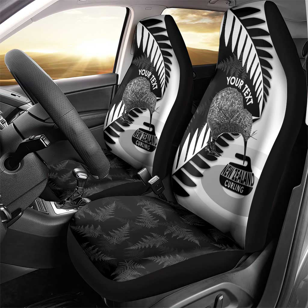 New Zealand Silver Fern Curling Personalised Car Seat Cover Aotearoa Kiwi Ponga Black White Version LT14 - Polynesian Pride