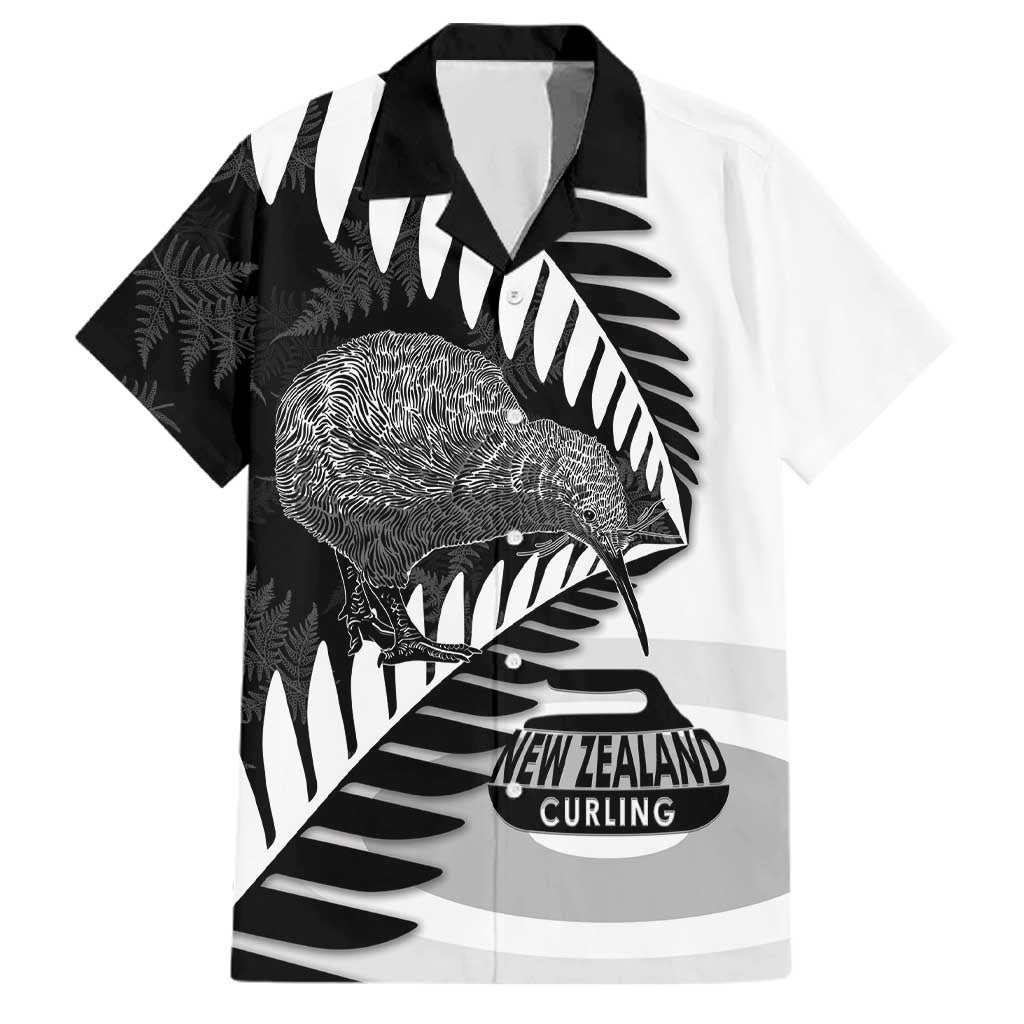 New Zealand Silver Fern Curling Personalised Family Matching Long Sleeve Bodycon Dress and Hawaiian Shirt Aotearoa Kiwi Ponga Black White Version LT14 Dad's Shirt - Short Sleeve Black - Polynesian Pride
