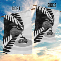 New Zealand Silver Fern Curling Personalised Garden Flag Aotearoa Kiwi Ponga Black White Version - Polynesian Pride