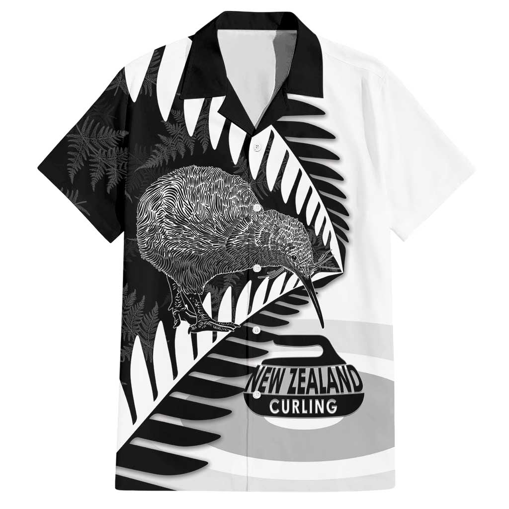 New Zealand Silver Fern Curling Personalised Hawaiian Shirt Aotearoa Kiwi Ponga Black White Version LT14 Black - Polynesian Pride