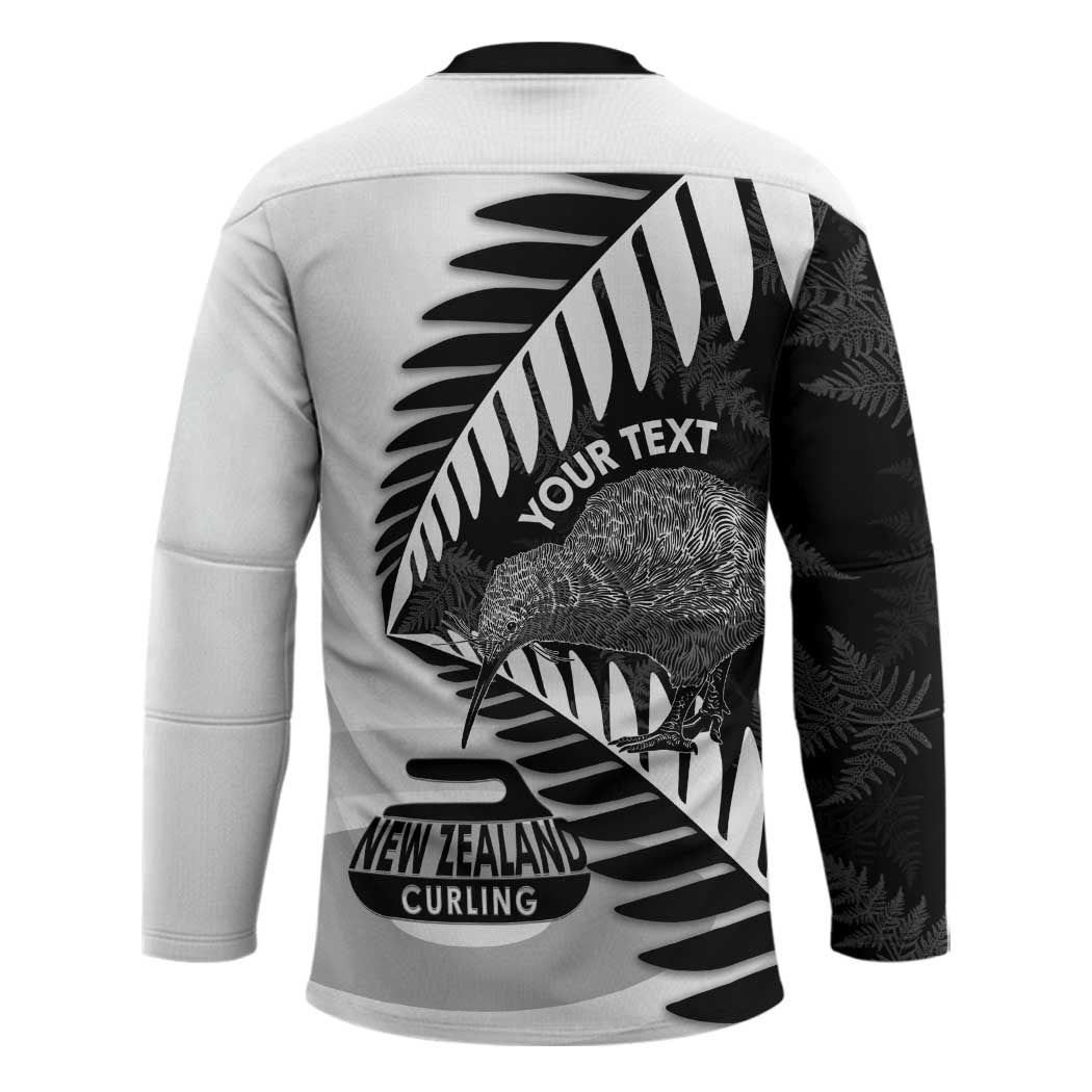 New Zealand Silver Fern Curling Personalised Hockey Jersey Aotearoa Kiwi Ponga Black White Version LT14 - Polynesian Pride
