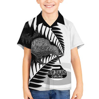 New Zealand Silver Fern Curling Personalised Kid Hawaiian Shirt Aotearoa Kiwi Ponga Black White Version LT14 Kid Black - Polynesian Pride