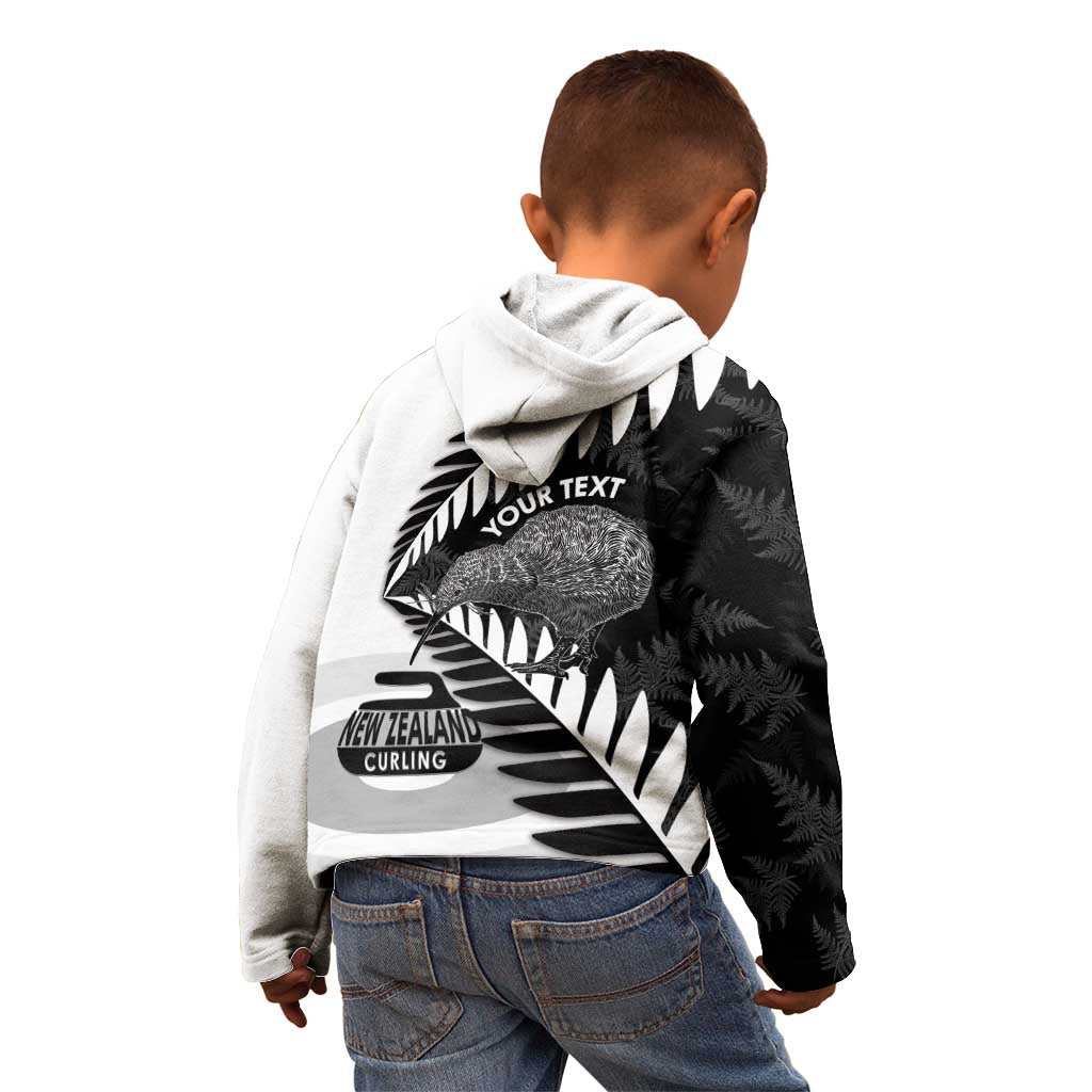 New Zealand Silver Fern Curling Personalised Kid Hoodie Aotearoa Kiwi Ponga Black White Version LT14 - Polynesian Pride