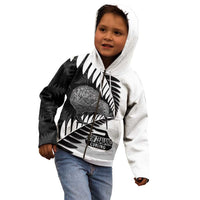 New Zealand Silver Fern Curling Personalised Kid Hoodie Aotearoa Kiwi Ponga Black White Version LT14 - Polynesian Pride